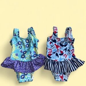 Lot of 2 Flap Happy Kids UV 50 NWT Ruffle One Piece Swimsuit Size 12M